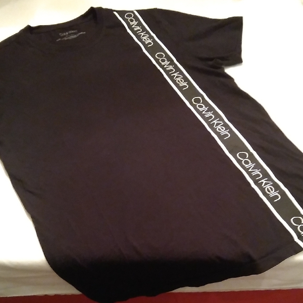 Calvin Klein Black Tee with White Logo Stripe